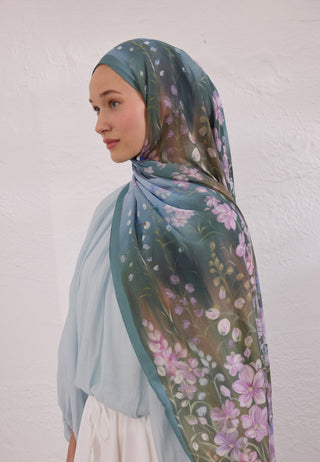 Wisteria Patterned Rami Hijab Soft Blue