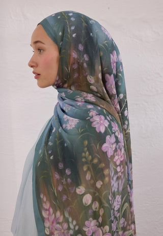 Wisteria Patterned Rami Hijab Soft Blue