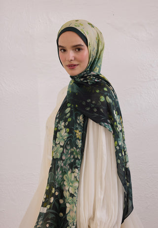 WISTERIA DESEN RAMİ ŞAL KOYU YEŞİL