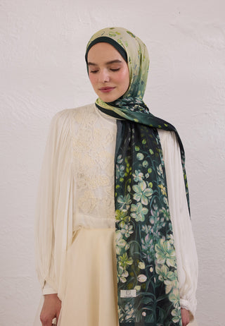 WISTERIA DESEN RAMİ ŞAL KOYU YEŞİL