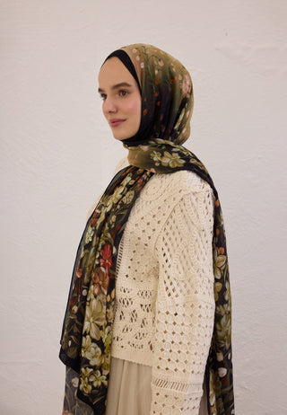 WISTERIA DESEN RAMİ ŞAL SİYAH