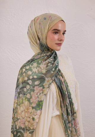 Wisteria Patterned Rami Hijab Soft Yellow