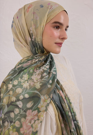 Wisteria Patterned Rami Hijab Soft Yellow