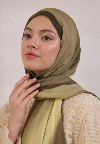 Color Brush Patterned Rami Hijab Taupe