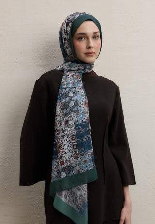 ETHNIC FIGURE DESEN İPEK KREP ŞAL PETROL