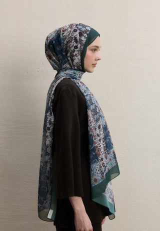 ETHNIC FIGURE DESEN İPEK KREP ŞAL PETROL