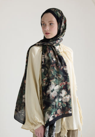 Hibiscus Beauty Floss Viscose Hijab Vintage Green