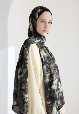 Hibiscus Beauty Floss Viscose Hijab Vintage Green