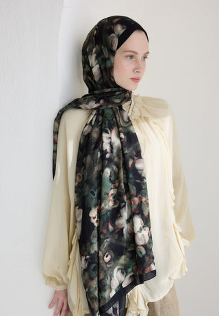Hibiscus Beauty Floss Viscose Hijab Vintage Green