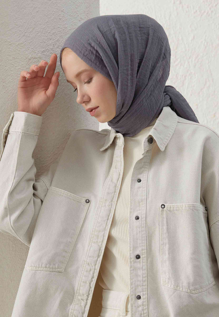 Crinkle Cotton Hijab Dark Grey