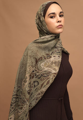 Elora Patterned Hijab Military Khaki