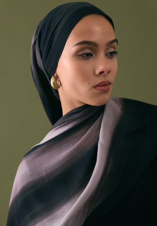 Color Brush Patterned Rami Hijab Black