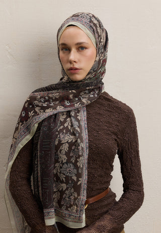 ADELLA DESEN İPEK KREP ŞAL ACI KAHVE