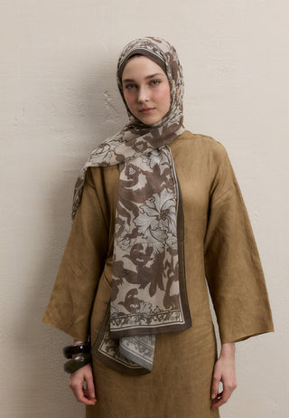 Leone Printed Silk Crepe Hijab Brown