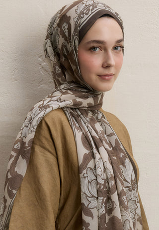 Leone Printed Silk Crepe Hijab Brown