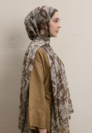 Leone Printed Silk Crepe Hijab Brown
