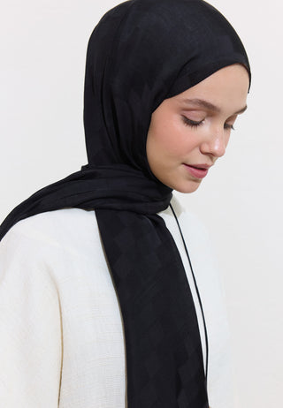 Nori Silky Jacquard Hijab Black
