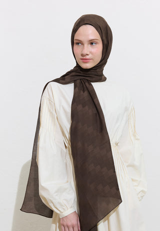 Nori Silky Jacquard Hijab Dusty Brown