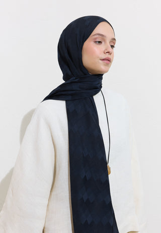 Nori Silky Jacquard Hijab Navy Blue