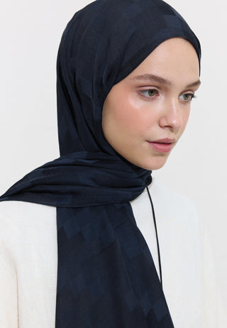 Nori Silky Jacquard Hijab Navy Blue