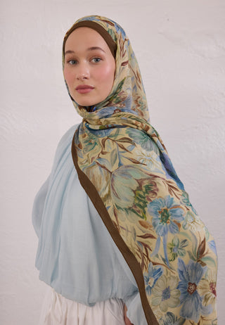 Vintage Garden Patterned Rami Hijab Hazelnut Shell