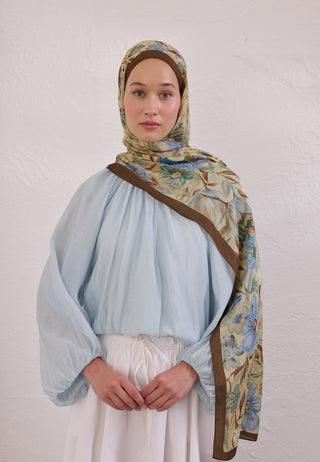 Vintage Garden Patterned Rami Hijab Hazelnut Shell