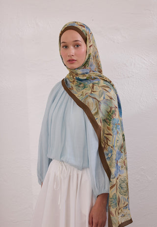 Vintage Garden Patterned Rami Hijab Hazelnut Shell