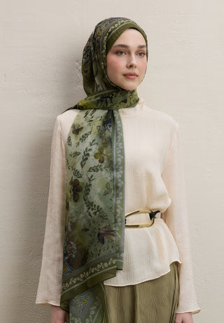 Ellen Printed Silk Crepe Hijab Khaki