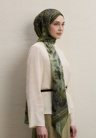 Ellen Printed Silk Crepe Hijab Khaki