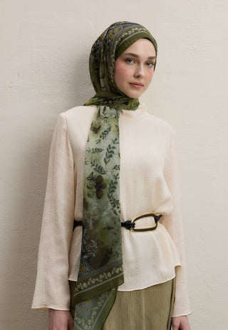 Ellen Printed Silk Crepe Hijab Khaki