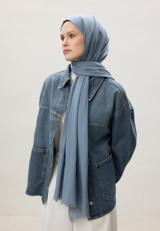 İNCE PAMUK VUAL ŞAL GÖK MAVİ