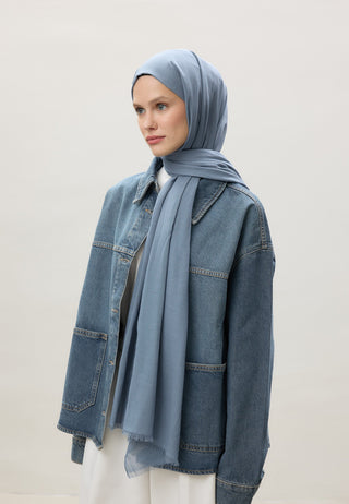 İNCE PAMUK VUAL ŞAL GÖK MAVİ