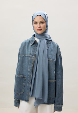 İNCE PAMUK VUAL ŞAL GÖK MAVİ