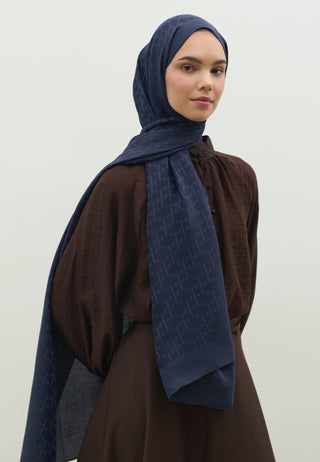 Monogram Jacquard Hijab Deep Navy Blue