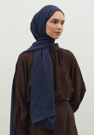 Monogram Jacquard Hijab Deep Navy Blue
