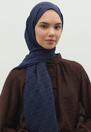 Monogram Jacquard Hijab Deep Navy Blue