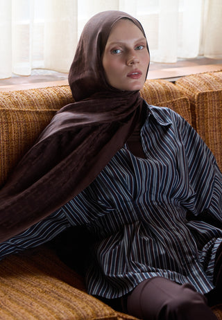 Monogram Jacquard Hijab Deep Brown