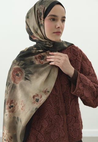 Marielle Pattern Cotton Viscose Hijab Dark Green