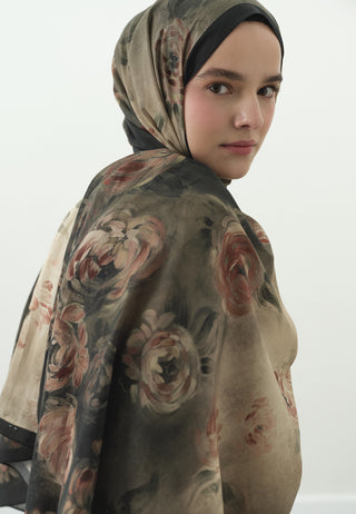 Marielle Pattern Cotton Viscose Hijab Dark Green