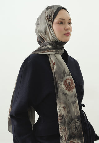 Marielle Pattern Cotton Viscose Hijab Smoke Gray