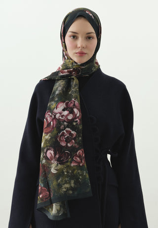 Madeleine Pattern Cotton Viscose Hijab Deep Green