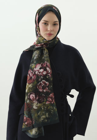 Madeleine Pattern Cotton Viscose Hijab Deep Green