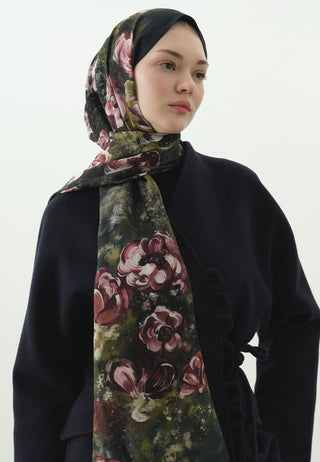 Madeleine Pattern Cotton Viscose Hijab Deep Green