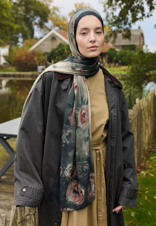 Marielle Pattern Cotton Viscose Hijab Dark Green