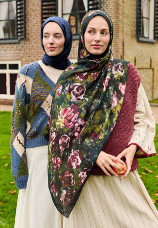 Madeleine Pattern Cotton Viscose Hijab Deep Green