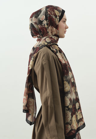 Rose Breeze Pattern Cotton Viscose Hijab Black