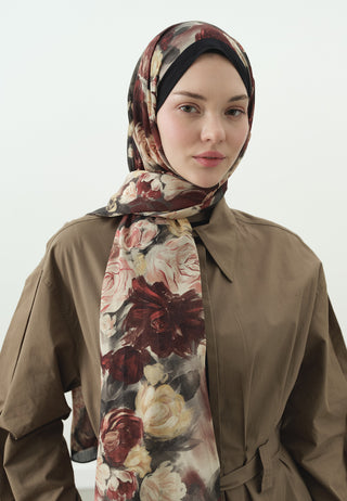 Rose Breeze Pattern Cotton Viscose Hijab Black