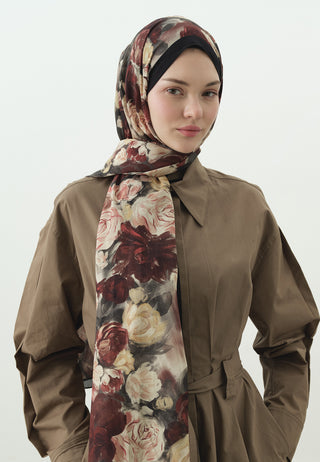 Rose Breeze Pattern Cotton Viscose Hijab Black