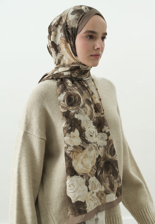 Rose Breeze Pattern Cotton Viscose Hijab Taupe