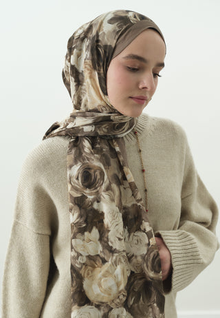 Rose Breeze Pattern Cotton Viscose Hijab Taupe